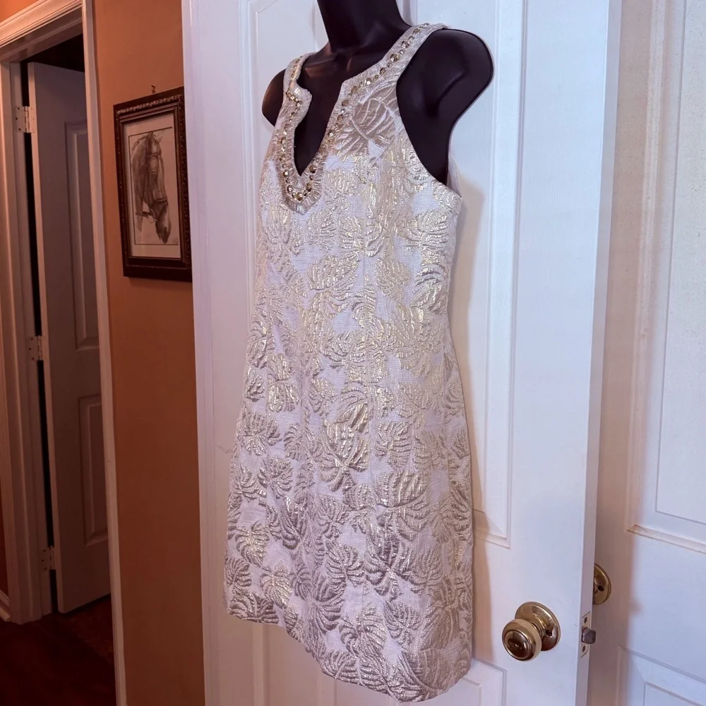 “LILLY PULITZER” Valli Resort Gold Palm Jacquard Shift Dress